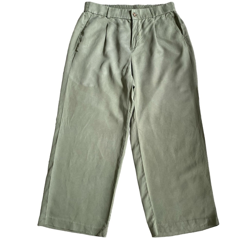 Torrid Wide Leg Crop Linen Lyocell Pants 12R Olive Green High Rise Boho Summer